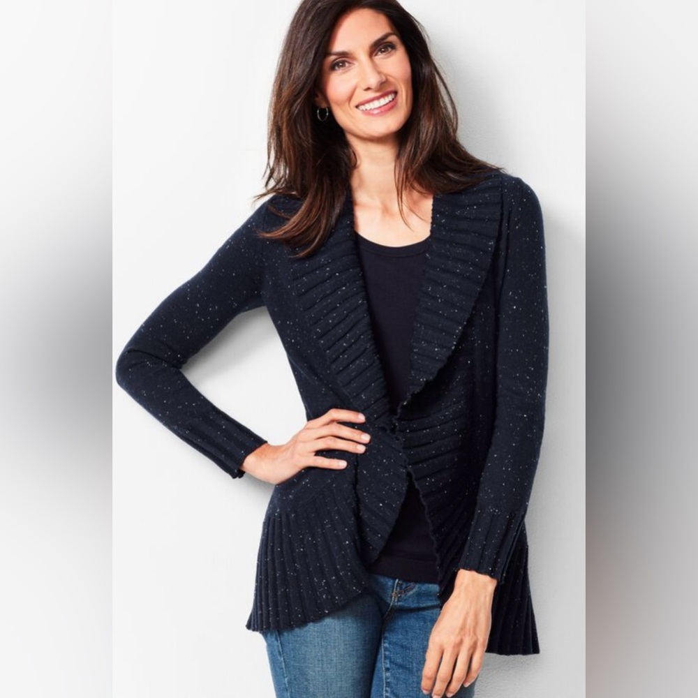 Talbots Blue Donegal Open Cardigan
